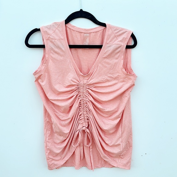 Zuda Z-Cool Ruched Cinch Drawstring Tank Top Sleeveless V Neck Pink Orange M - Picture 2 of 4